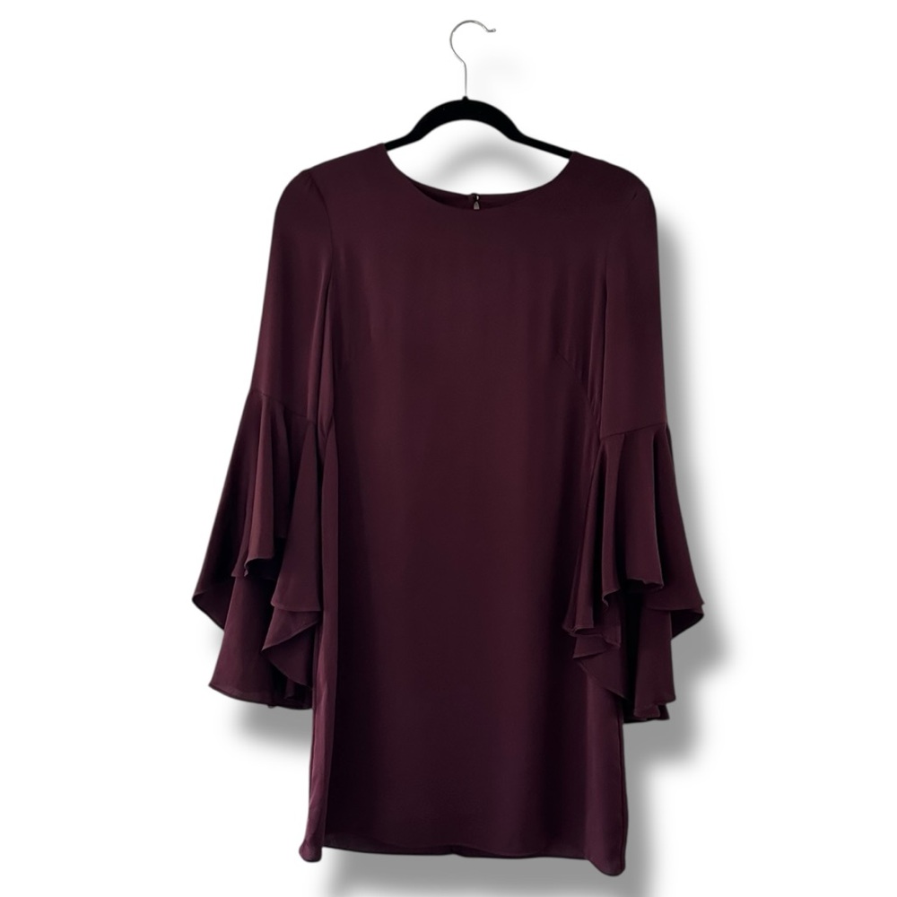 Milly Eggplant Purple Sillk Stretch Flutter Sleeve Mini Dress Made in USA Size 2